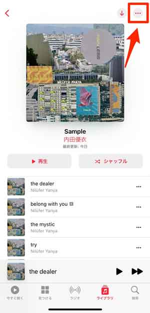 プレイリスト画面で「...」を選択している画像
