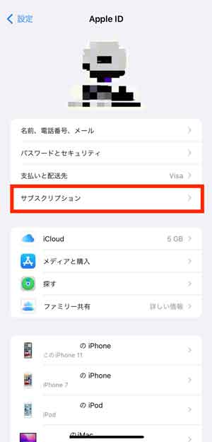 「サブスクリプション」を選択している画像