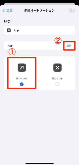 Appが「開いている」にチェックを入れている画像