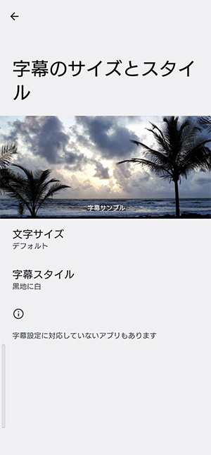 Android端末で字幕スタイルを変更する画面04