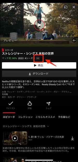 Netflixの画質を確認する画面