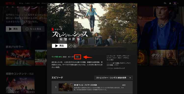 パソコンのブラウザでNetflixの画質を確認する画面