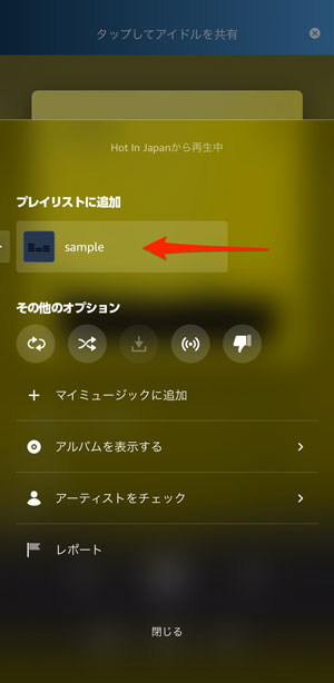 作成したプレイリストを選択している画像